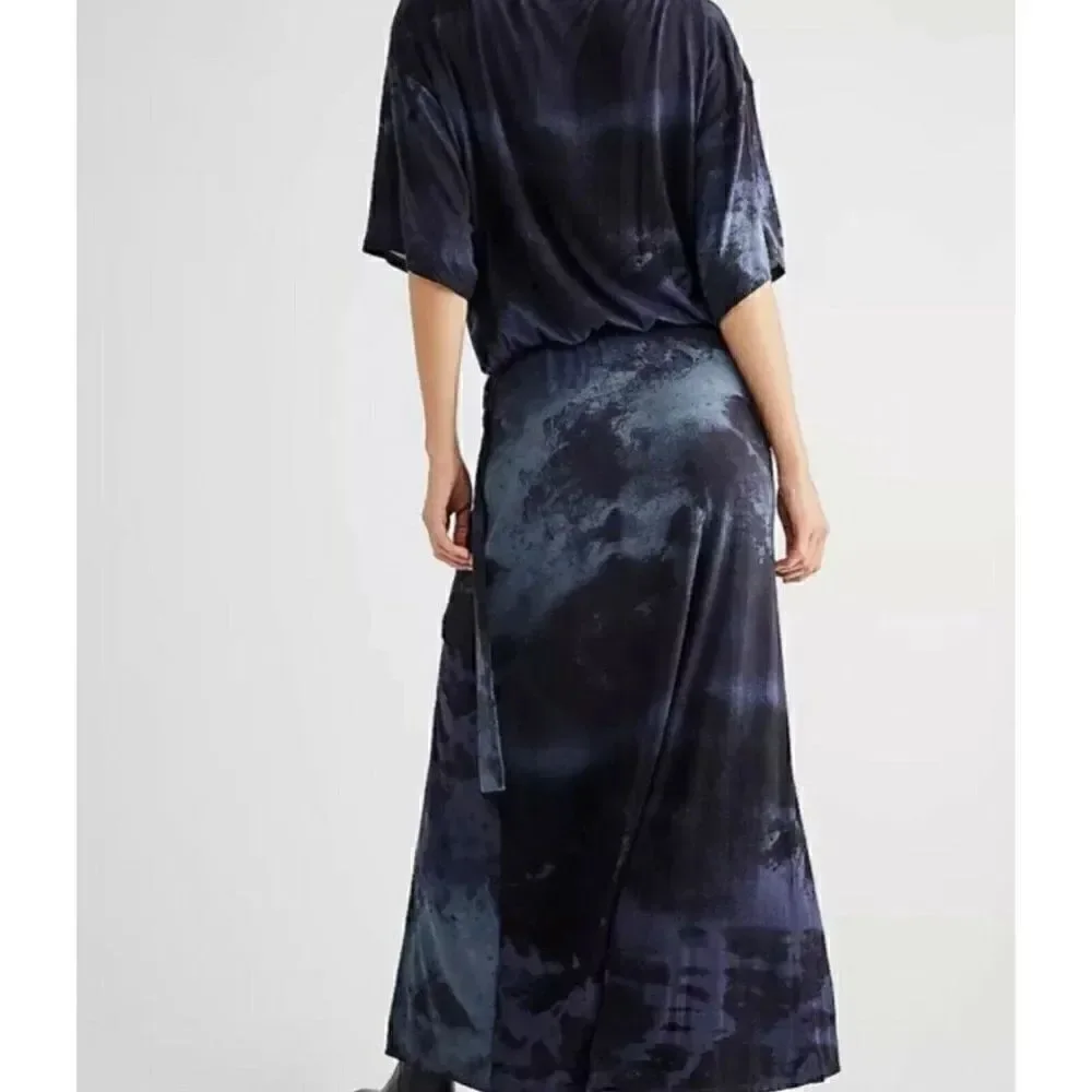 NWT FREE PEOPLE Sz L ALYSSA TIE DYE WRAP DRESS IN NIGHT SKY COMBO
